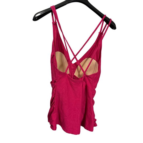 Tropical Escape Plus Womens Pink Strappy Tankini Swim Top 22 Paisley Texture New - Picture 4 of 8